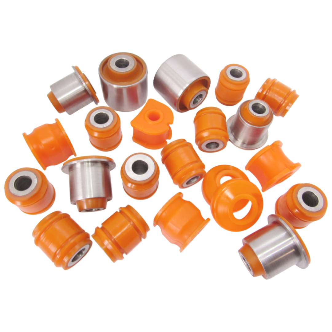 Polyurethane front and rear suspension kit Dacia Duster 2010-2018: RNAB007, RNAB005, 8200839119, 8200839124, 8200839121, RNAB-008, RNAB008, 82 00 841 004, 55 11 078 94R, 55 11 193 05R, DC-BS009, 25569AP, 71847, 25568AP, 25567AP, 60 93 6436, BH43042, 60 93 6435, 36436, 36435, 8200841004, 551119305R, 562300111R, RNAB-DUSTF, 54 50 001 38R, 54 50 116 97R, 545602788, 545006542, 54 50 402 80R, 54 50 554 13R, 54 50 128 15R, 54 50 167 46R, 54 50 199 69R, 54 50 012 25R, 54 50 065 42R, 86 60 005 375, 86 60 005 373, 546114237R, 8200852550 wholesale from PolyPro.
