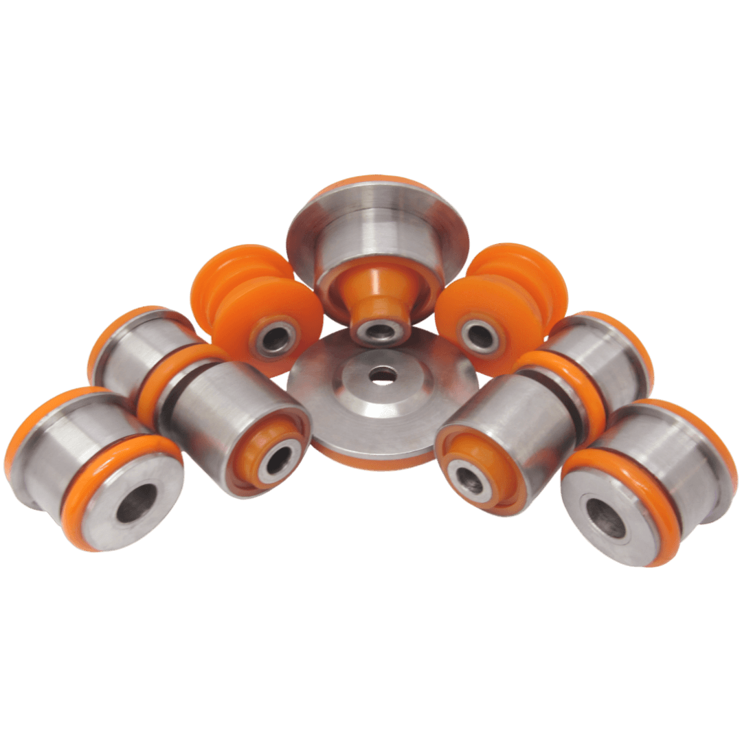 Polyurethane bushings rear subframe kit Audi 100 1990-1994: 443599125, 443511277B, 443505145A, 4A0505099E, 4A0505099B wholesale from PolyPro.