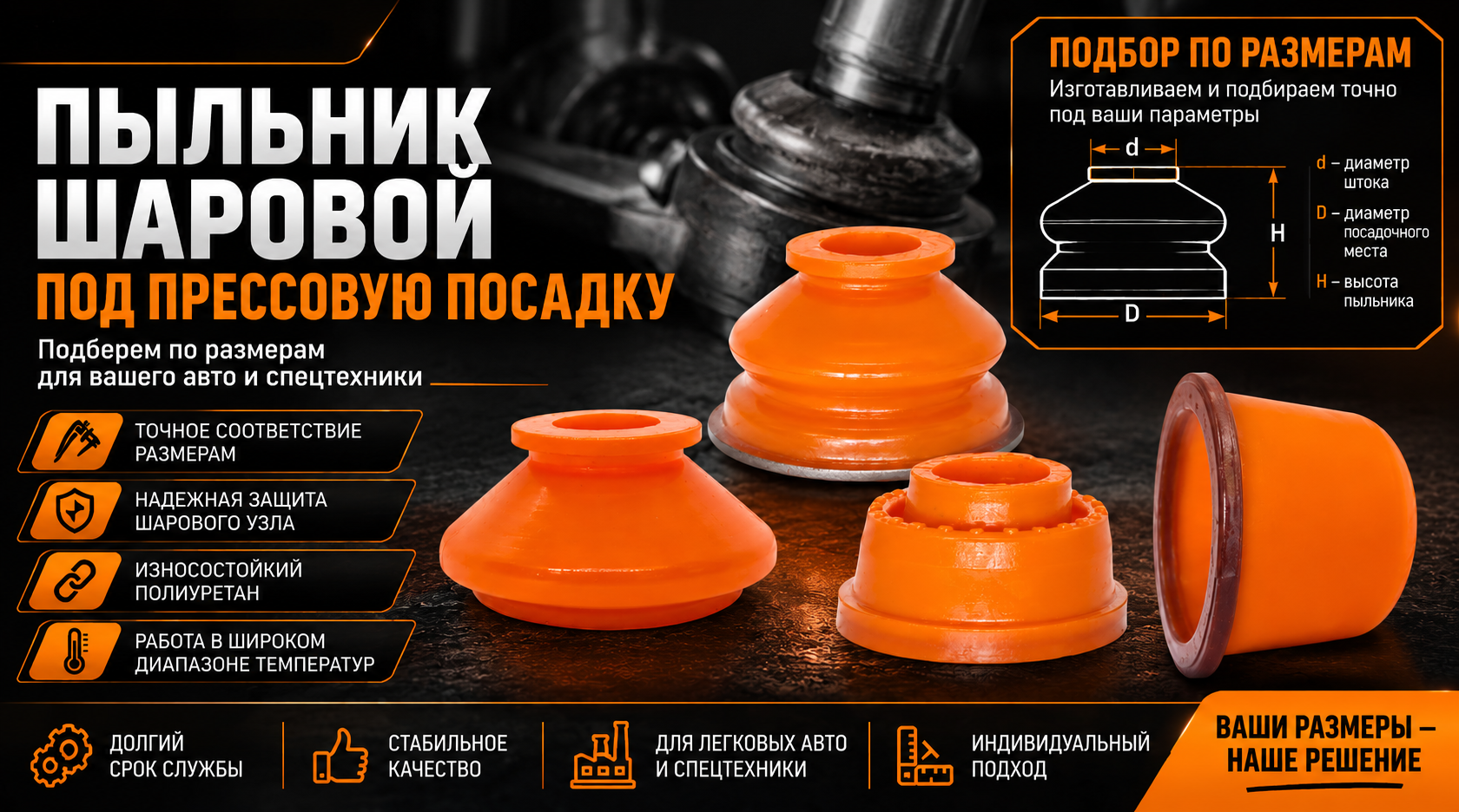 Полиуретановые пыльники шаровой опоры под прессовую посадку PolyPro &mdash; фото 1