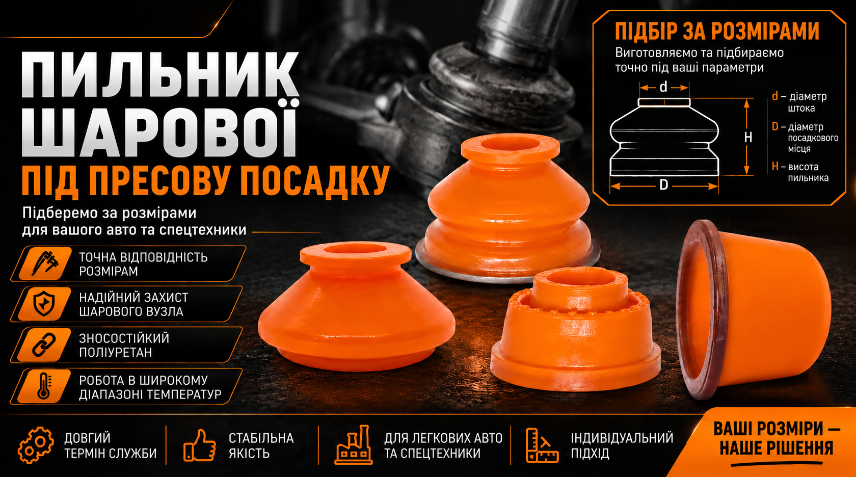 Поліуретанові пильники шарової опори під пресову посадку PolyPro &mdash; фото 1
